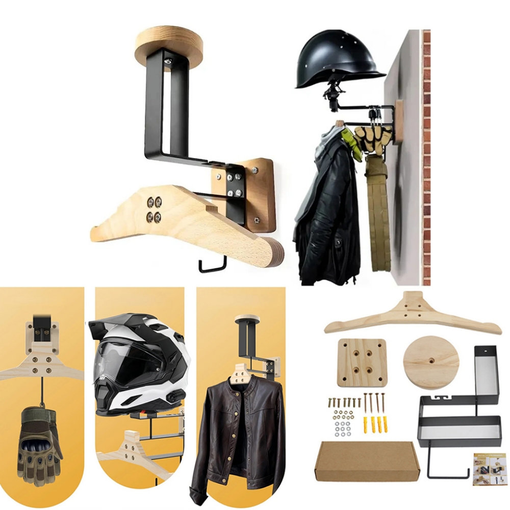 Motorcycle Gear Hanger - Wooden Motorcycle Helmet Cap Jacket Hanger