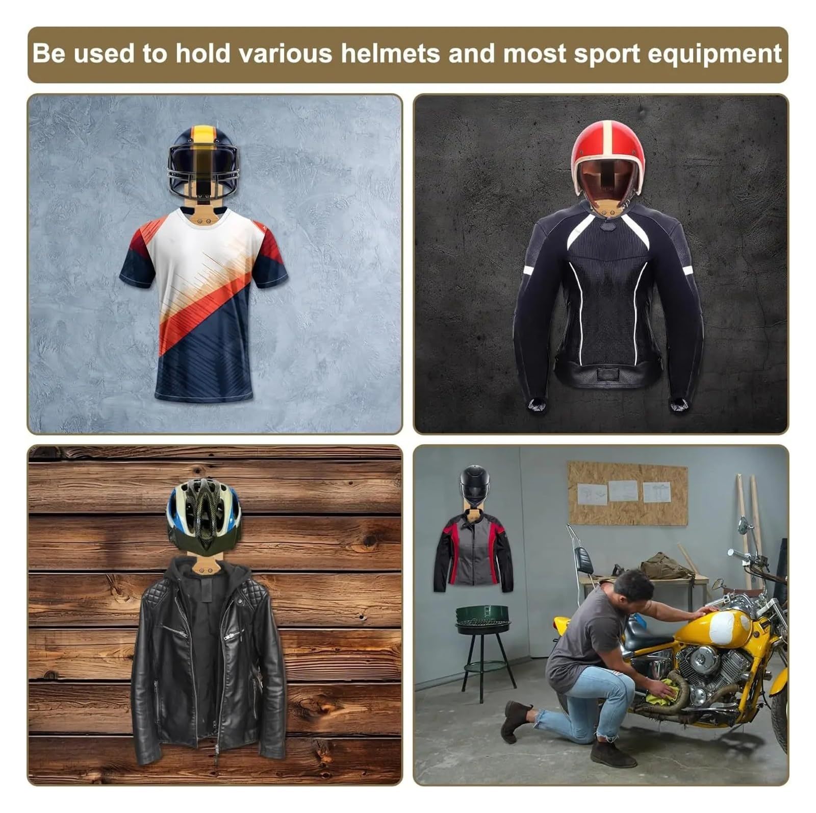 Wooden Motorcycle Helmet And C - Motorcycle Gear Hanger review and price