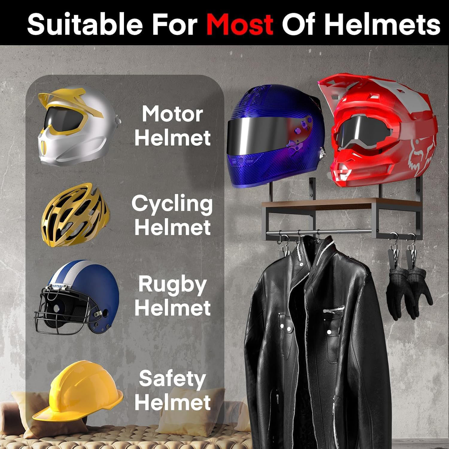 Wooden Motorcycle Helmet Wall  - Motorcycle Gear Hanger review and price
